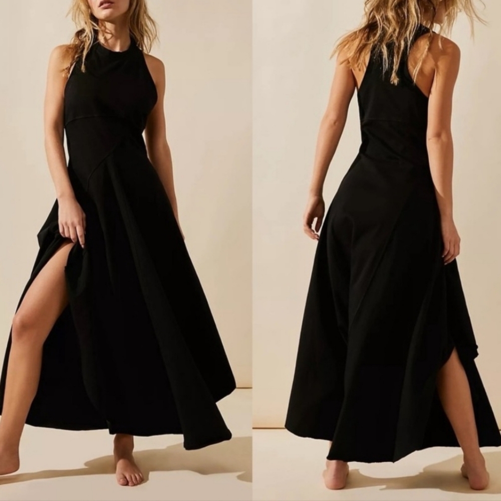 FREE PEOPLE BEACH Black 'Main Street' 100% Cotton Thick Knit Midi Dress Large